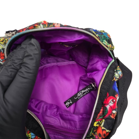 VTG Ed Hardy Tattoo Print Hobo Bag Shoulder Purse Love Kills Skull Heart Charm - Picture 9 of 9